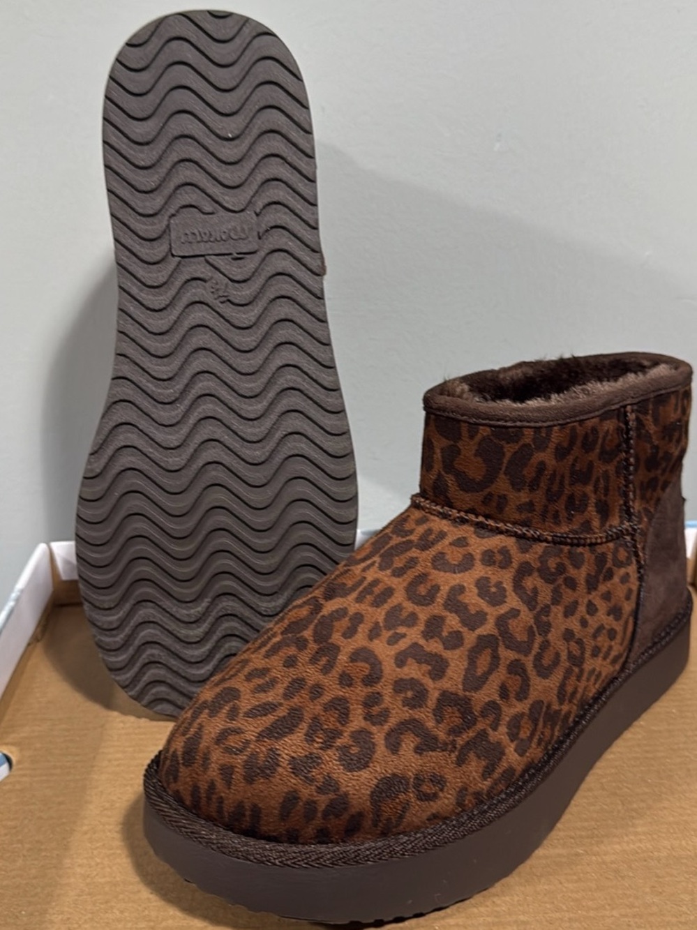 Leopard Print Short Faux-Fur Ankle Booties - Brown